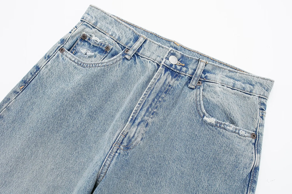 Jeans For Women 2024 Denim Solid Loose Zipper Fly Female Hole Trouser Pockets Wild Basic Commute Woman Wide Leg Long Pant