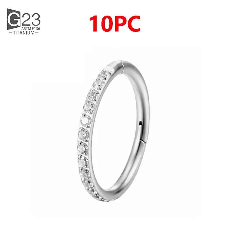 1/10Pcs G23 Titanium 14G/16G/18G Nose Rings Hinged Segment Ear Cartilage Tragus Earrings Hoops Septum Clicker Piercing Jewelry