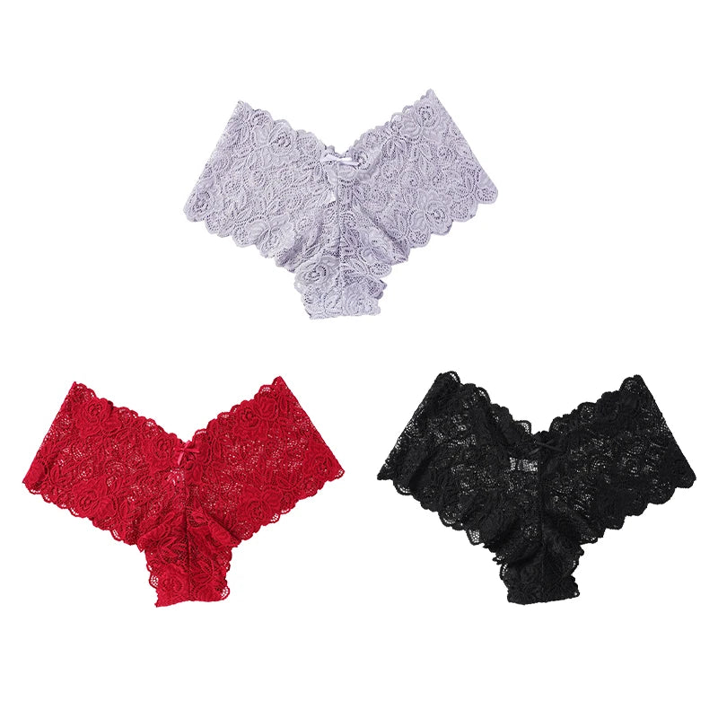 3Pcs Sexy Floral Lace Panties Women Briefs Low Waist Soft Lingerie Comfortable Female Underwear Girls Intimates Panties