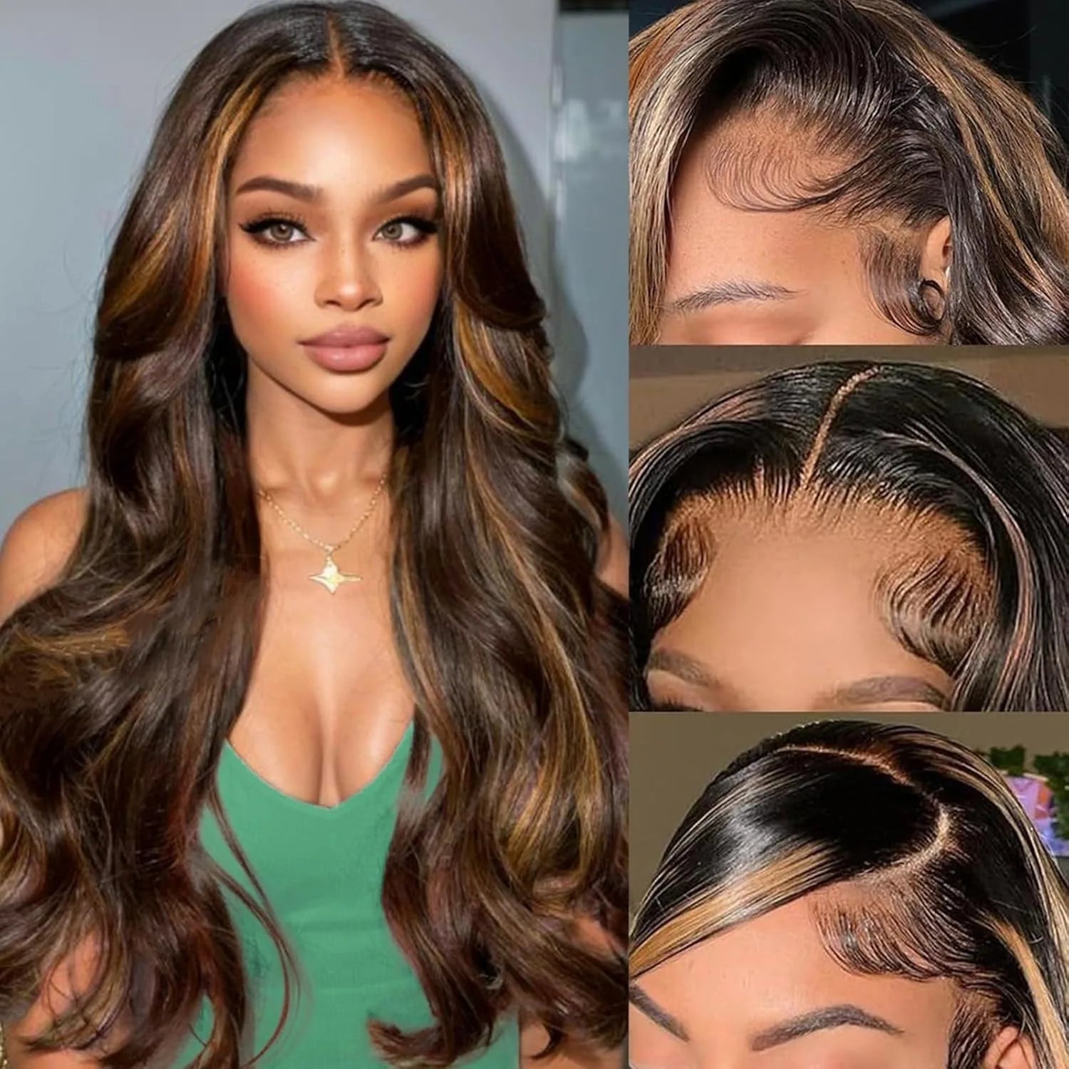 1B/30 Body Wave Ombre Lace Front Wig Human Hair 13x4 Transparent Highlight Lace Front Wig Human Hair Colored Brown Wig for Women