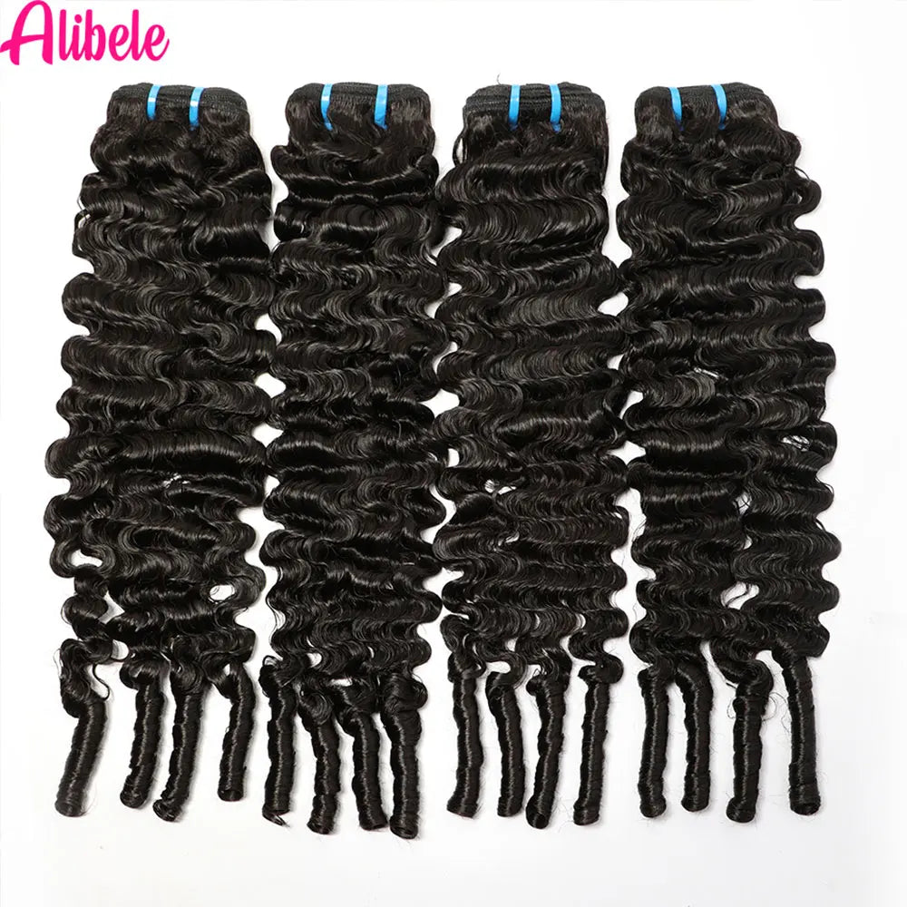 Alibele Hair 12A Grade Burmese Pixie Curly Human Hair Bundles Extension Remy Hair Weave Bundles Wholesale 1/3/4 Bundles Deal #1B