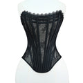 Women Luxury Transparent Mesh Corset Bustier Overbust Lace Up Boned Bodice Sexy Straoless Tube Tops For Wedding Party Costume