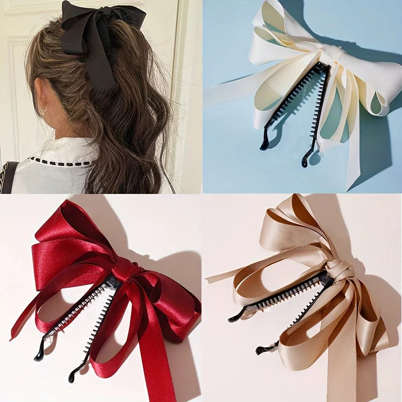 Hair Bows for Women, Bow Hair Clips, Silky Satin Hair Bows for Girls, Neutral Colors Hair Ribbon, Cute Bow Clips for Women