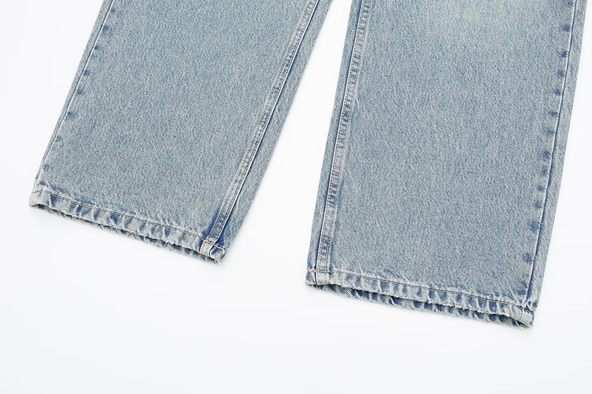 Jeans For Women 2024 Denim Solid Loose Zipper Fly Female Hole Trouser Pockets Wild Basic Commute Woman Wide Leg Long Pant