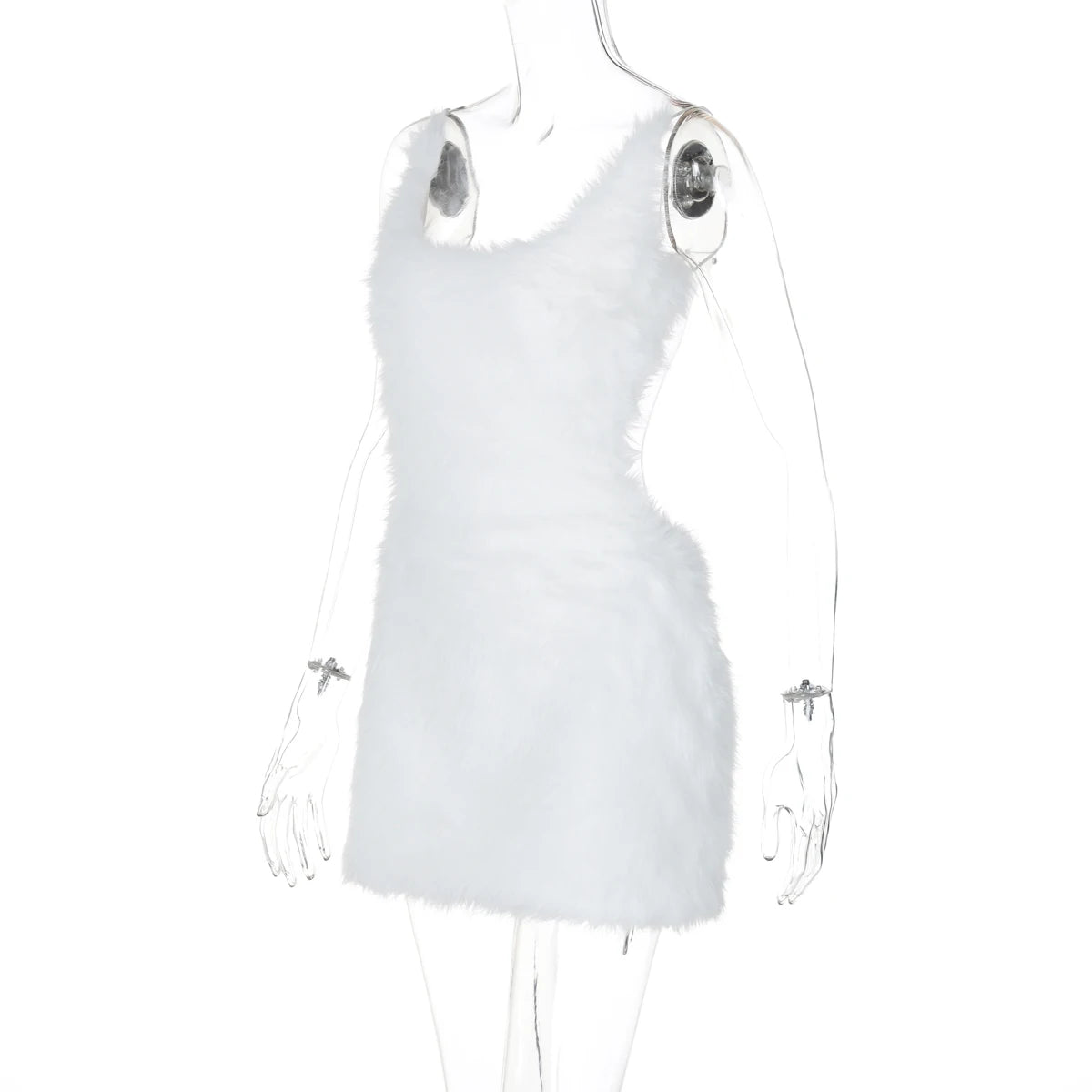 Hugcitar 2025 White Furry Slips Backless Zip Up Sexy Slim Mini Dress Fall Winter Women Fashion Clothes Birthday Party Festival