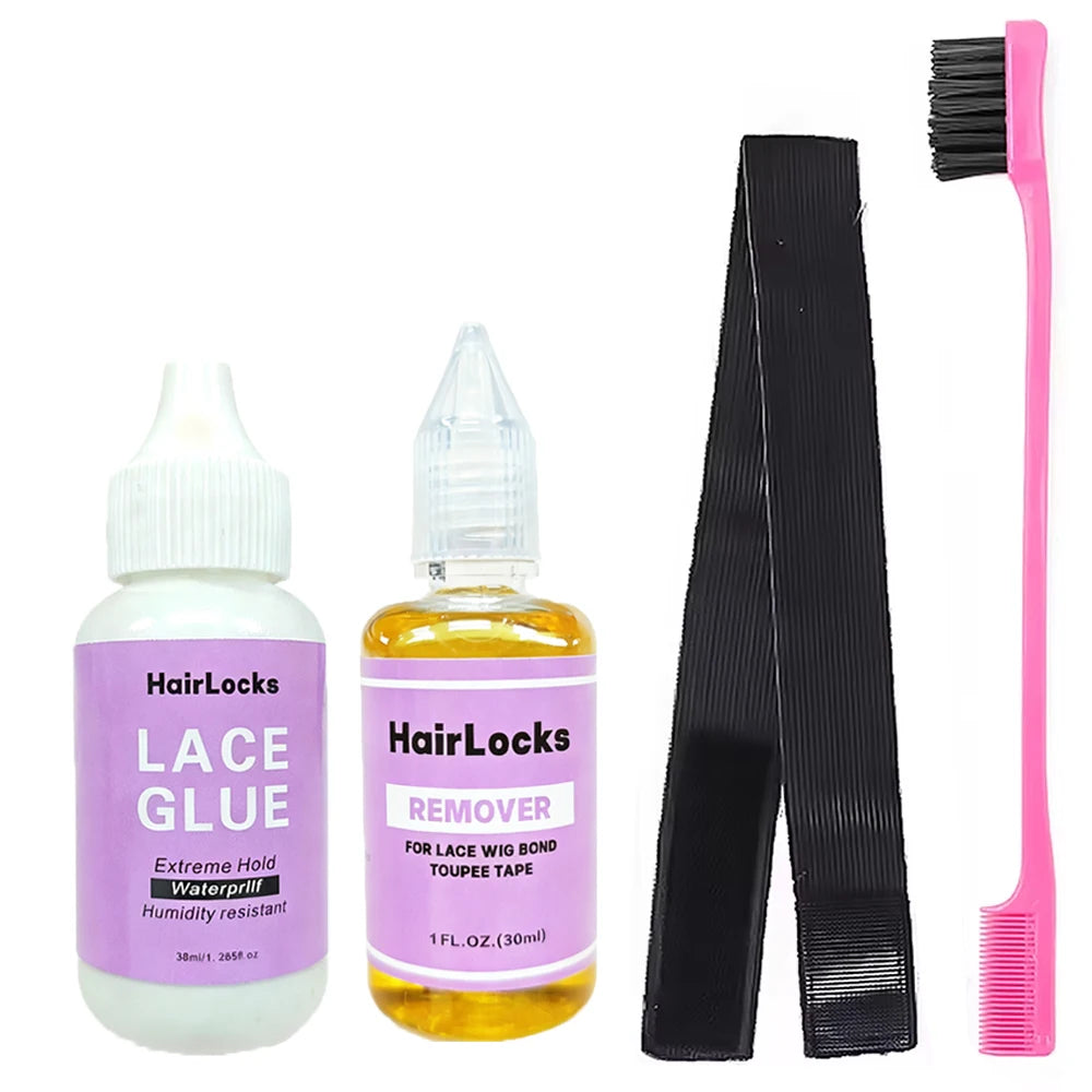 Wig Installation Kit Hair Front Lace Wig Glue 38ml,Wax,Remover 30ml ,band and brush for Lace Front Waterproof Wig glue set