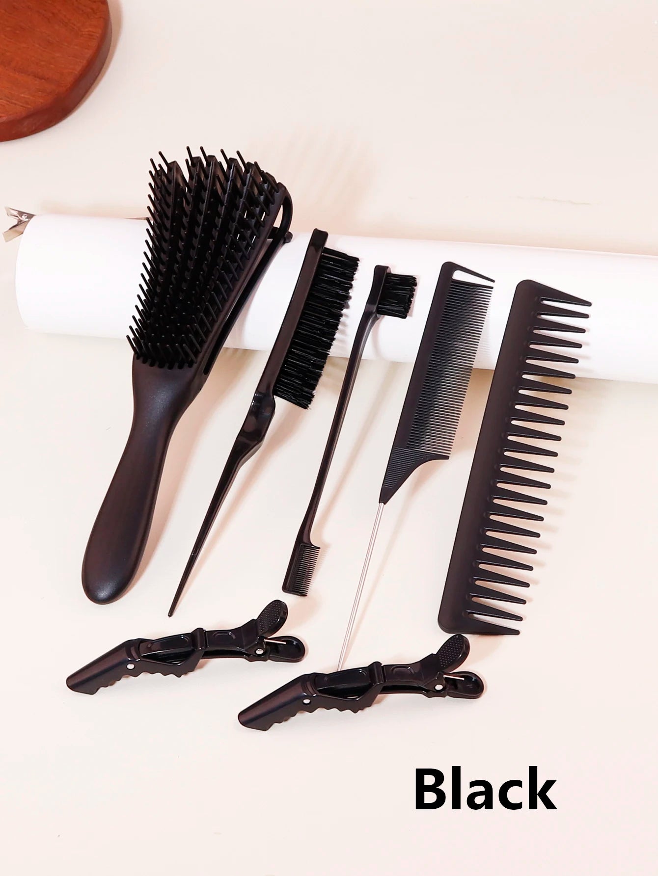 7pcs edge hair brushes curly scalp massage combs stainless steel ponytail combs fashionable hair clip Special for real hair wigs