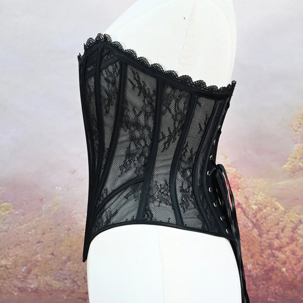 Women Luxury Transparent Mesh Corset Bustier Overbust Lace Up Boned Bodice Sexy Straoless Tube Tops For Wedding Party Costume