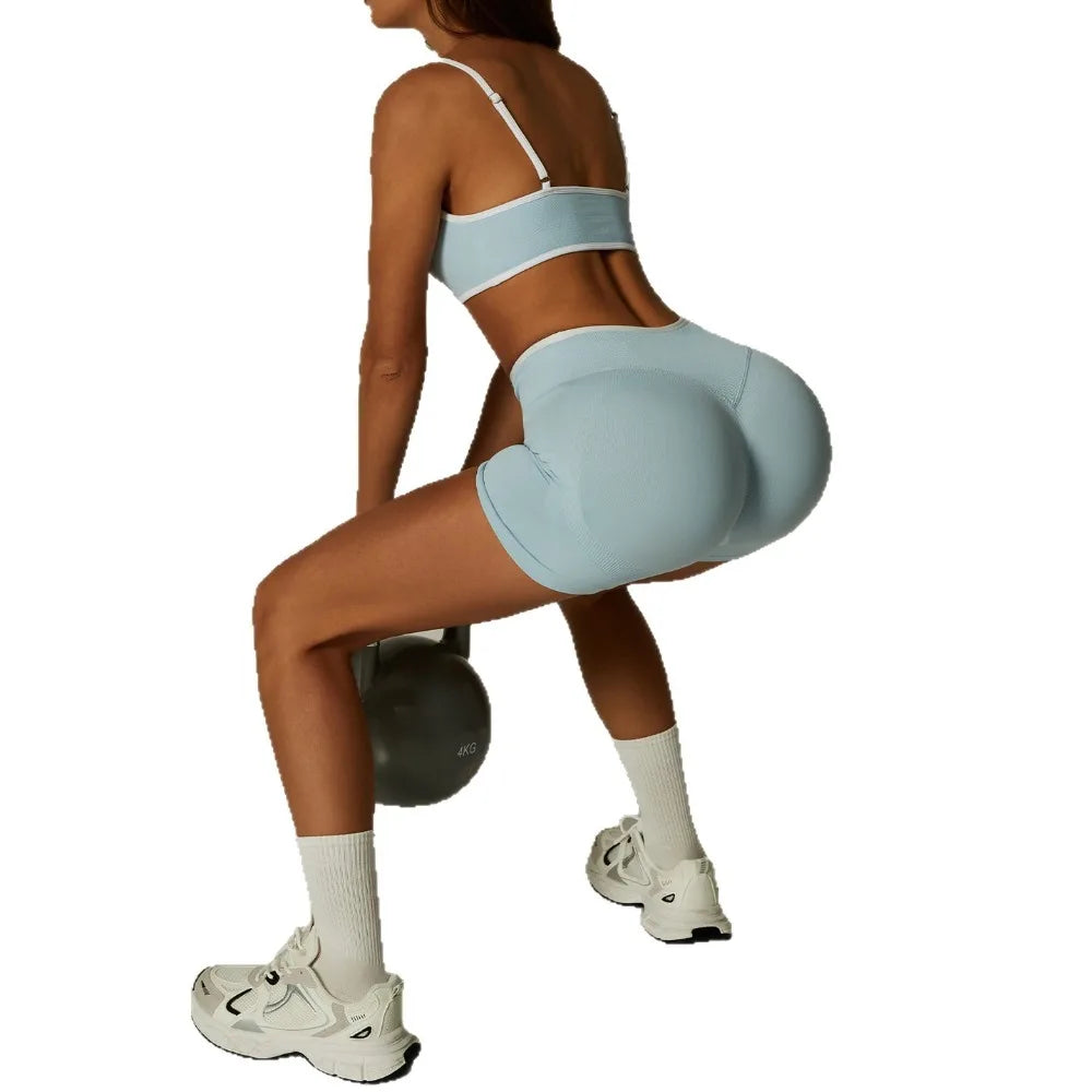 Popular Seamless Color Contrast Women's Yoga Clothes Backless Tight Classic Set Sports Fitness Fashion Clothes Comfortable